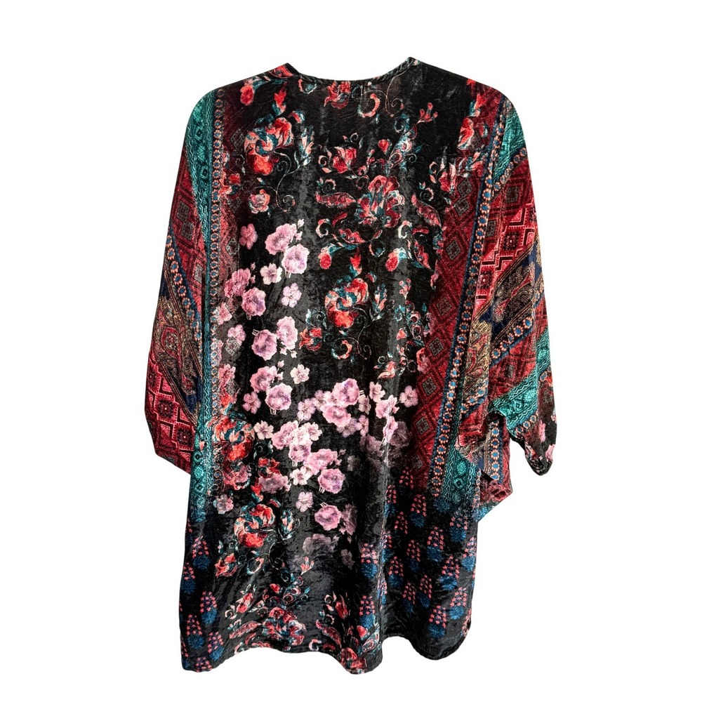 Mahila‎ Velvet Kimono Floral Boho Open Front Cardigan whimsigoth witchy gothic